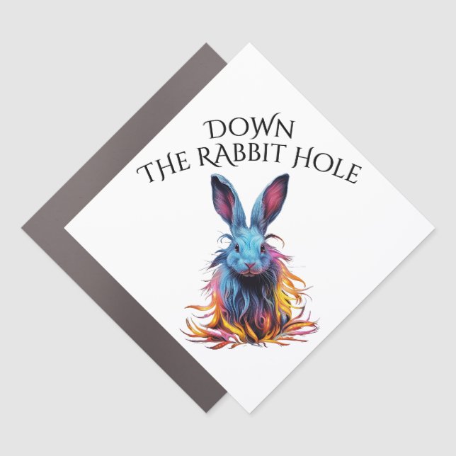 Custom Down the Rabbit Hole Blue Bunny Car Magnet (Front)