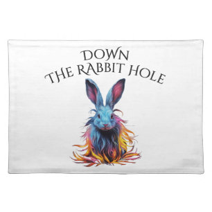 Custom Down the Rabbit Hole Blue Bunny Cloth Placemat