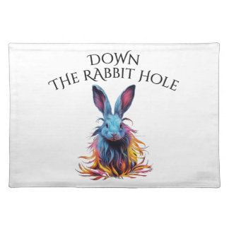 Custom Down the Rabbit Hole Blue Bunny Cloth Placemat