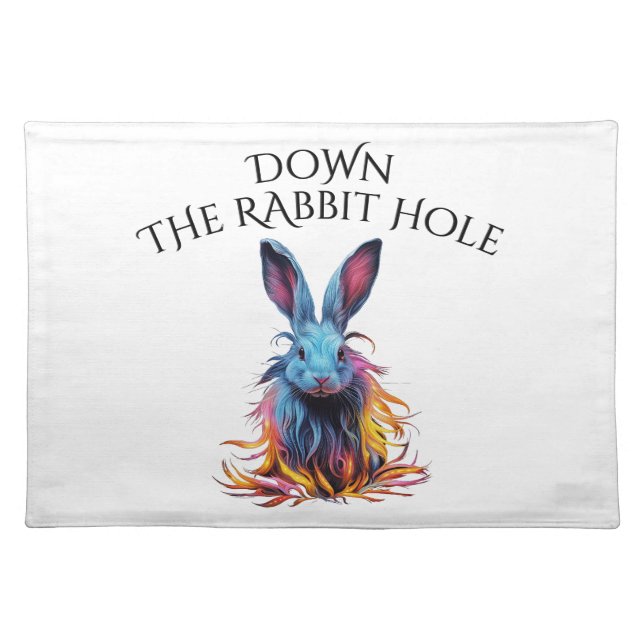 Custom Down the Rabbit Hole Blue Bunny Cloth Placemat (Front)