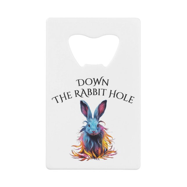 Custom Down the Rabbit Hole Blue Bunny Credit Card Bottle Opener (Front)