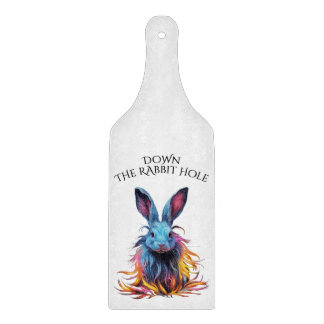 Custom Down the Rabbit Hole Blue Bunny Cutting Board
