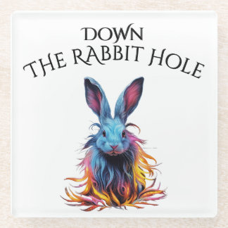 Custom Down the Rabbit Hole Blue Bunny Glass Coaster