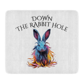 Custom Down the Rabbit Hole Blue Bunny Glass Cutting Board