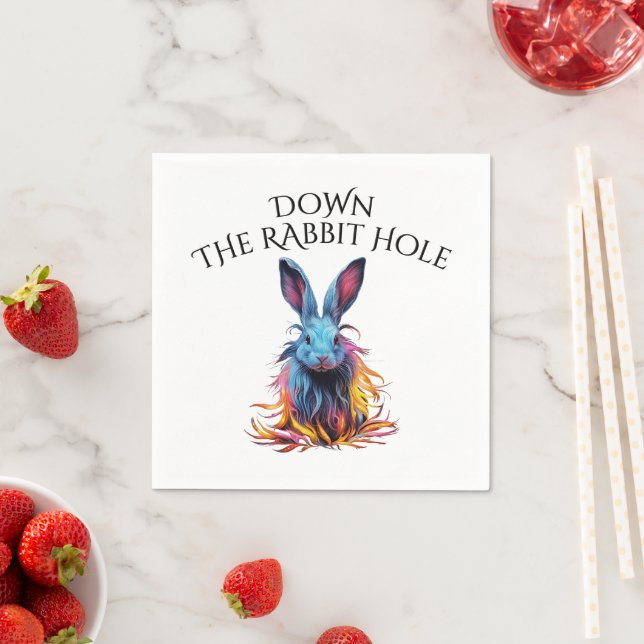 Custom Down the Rabbit Hole Blue Bunny Napkins (Insitu)