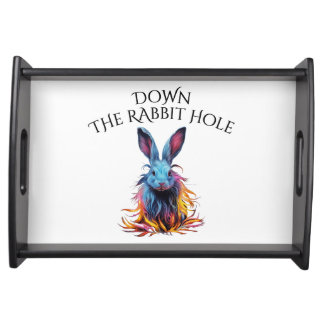 Custom Down the Rabbit Hole Blue Bunny Serving Tray