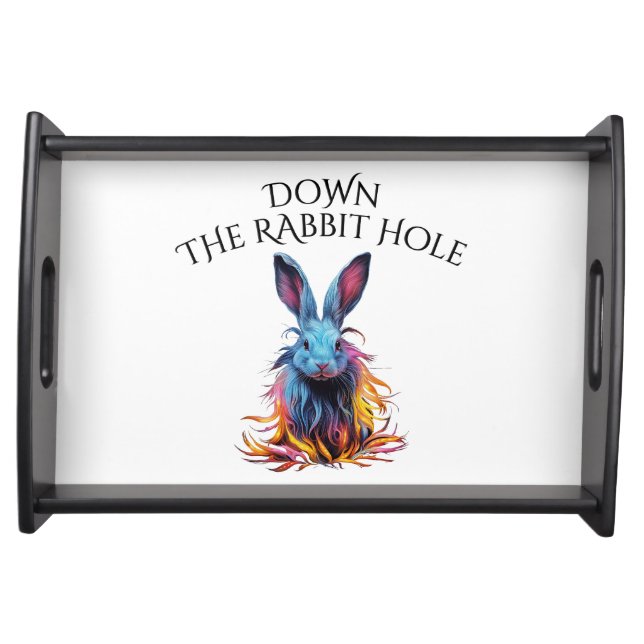 Custom Down the Rabbit Hole Blue Bunny Serving Tray (Front)