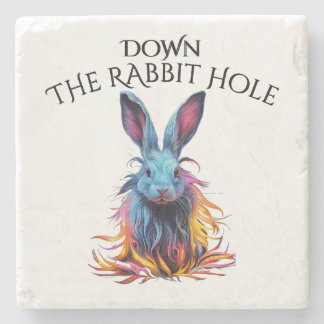 Custom Down the Rabbit Hole Blue Bunny Stone Coaster