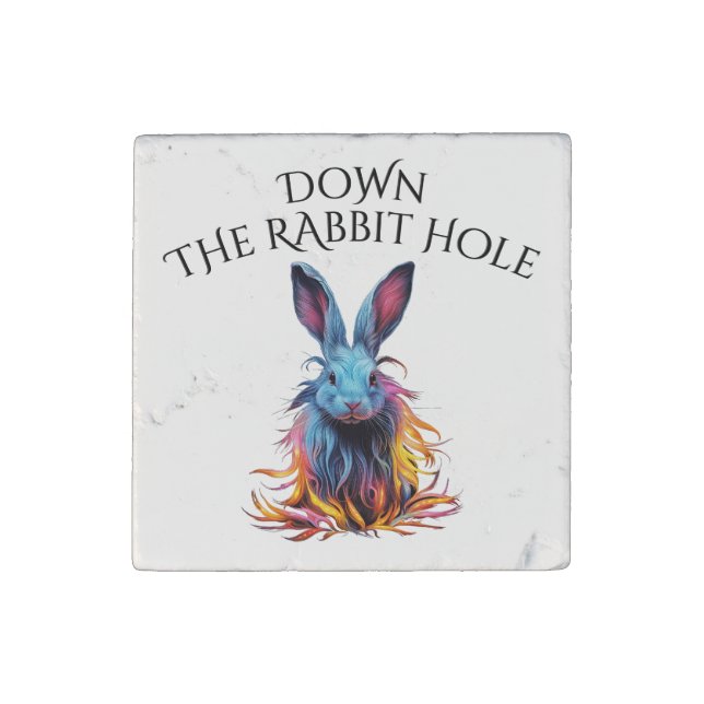 Custom Down the Rabbit Hole Blue Bunny Stone Magnet (Front)