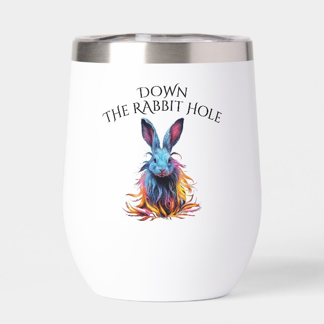 Custom Down the Rabbit Hole Blue Bunny Thermal Wine Tumbler (Back)
