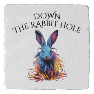 Custom Down the Rabbit Hole Blue Bunny Trivet