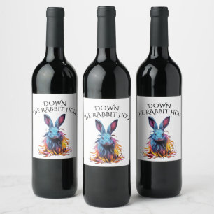 Custom Down the Rabbit Hole Blue Bunny Wine Label