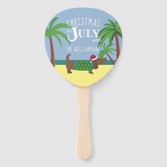 Custom Doxie Christmas in July Party  Hand Fan (Front)