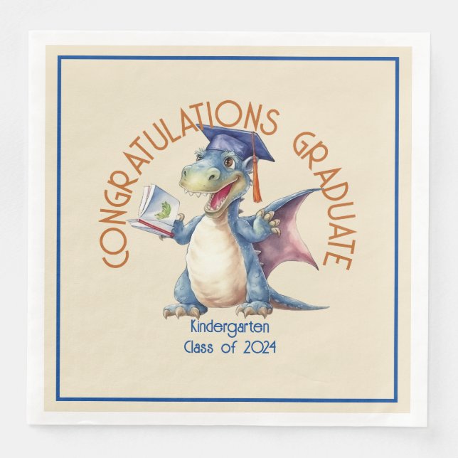 Custom Dragon Kindergarten Graduate Paper Dinner Napkins (Front)