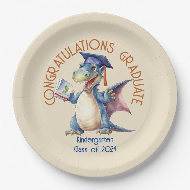 Custom Dragon Kindergarten Graduate Paper Plates (Front)