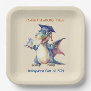 Custom Dragon Kindergarten Graduate Square Paper Plates