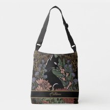 Custom Drawn Art Nouveau Black Cat With Flowers