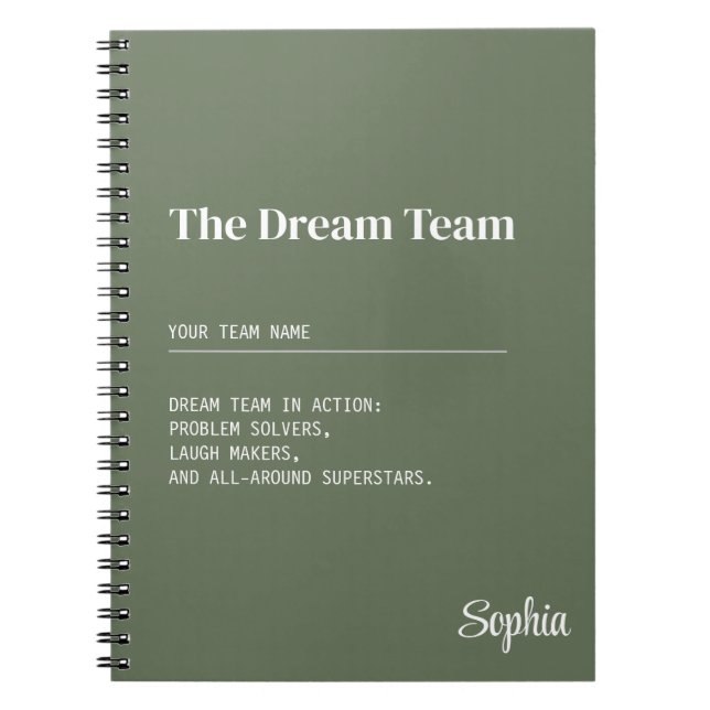 Custom Dream Team Corporate Coworker Teamwork Gift Notebook (Front)