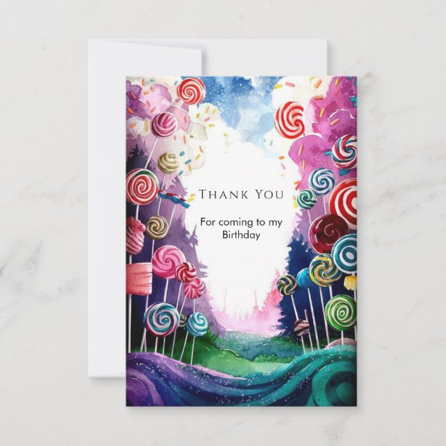 Custom Dreamy Candyland Birthday Thank You Card (Front)