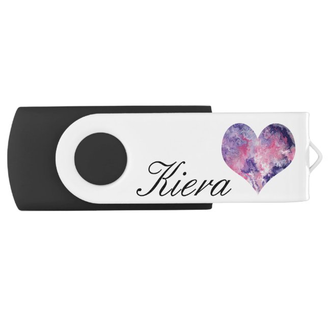 Custom, Dreamy, pink & purple, acrylic pour heart- Flash Drive (Front)