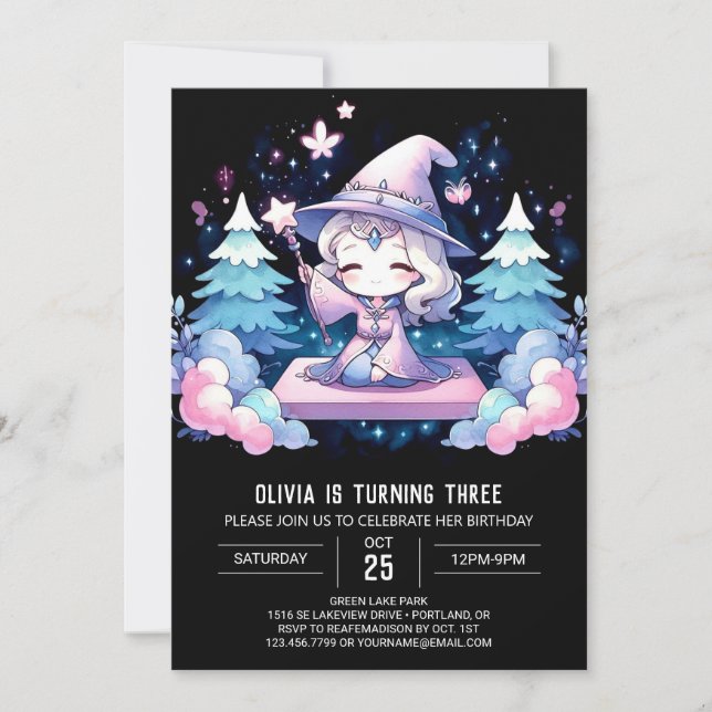Custom Dreamy Wizard Birthday Invitation (Front)