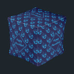 Custom Dreidel Hanukkah Pouf<br><div class="desc">Stylish midnight navy blue CUBE POUF to celebrate HANUKKAH. Navy and cyan blue color theme with all over cyan DREIDEL print. There is customizable placeholder text on the front which says HANUKKAH BLESSINGS so you can personalize with your own greeting and/or name (of similar length). Matching home decor and other...</div>