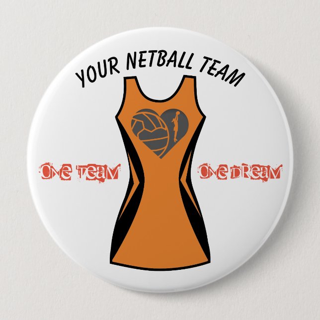 Custom Dress Colour Personalised Netball badge Button (Front)