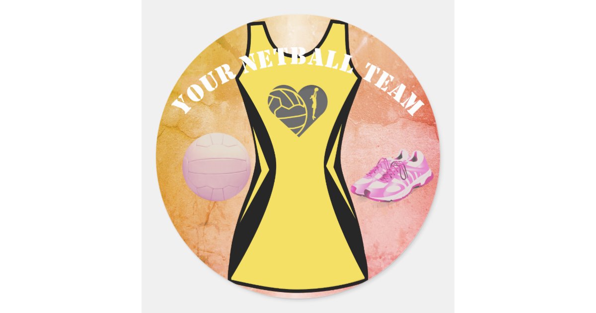 Netball Round Sticker Custom Dress Colour Personalised Netball Team Classic Round Sticker ...