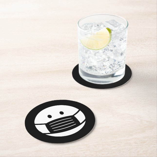 Custom drink coaster with face mask icon (Insitu)