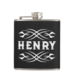 Custom drink flask with retro style tattoo design