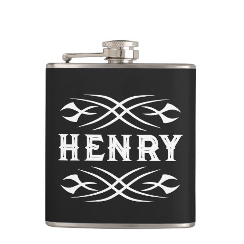 Custom drink flask with retro style tattoo design