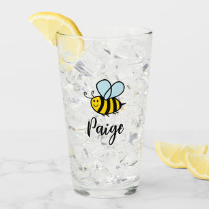 Custom drink glass with cute animated bee logo