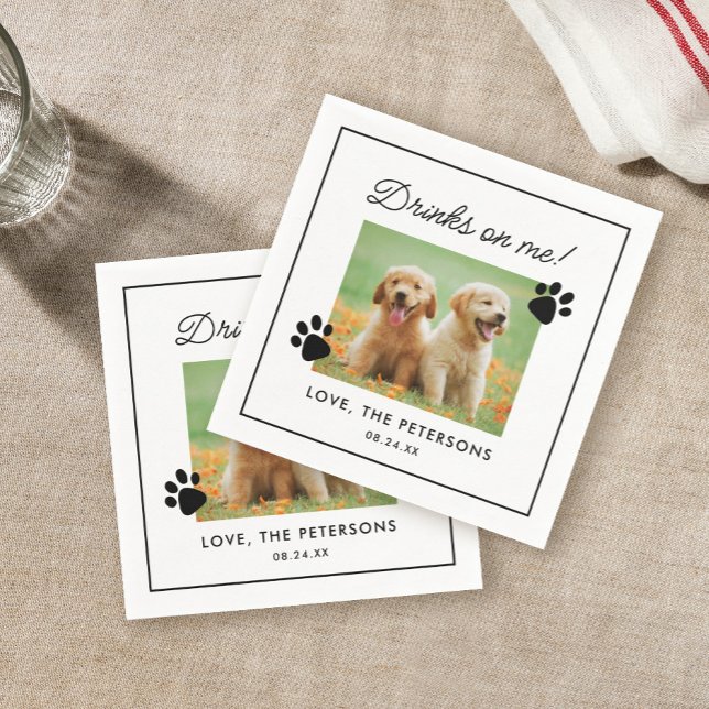 Custom Drinks On Me Photo Pet Wedding Napkins (Creator Uploaded)