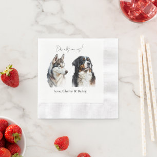 Custom Drinks on Us Two Dog Wedding Napkins