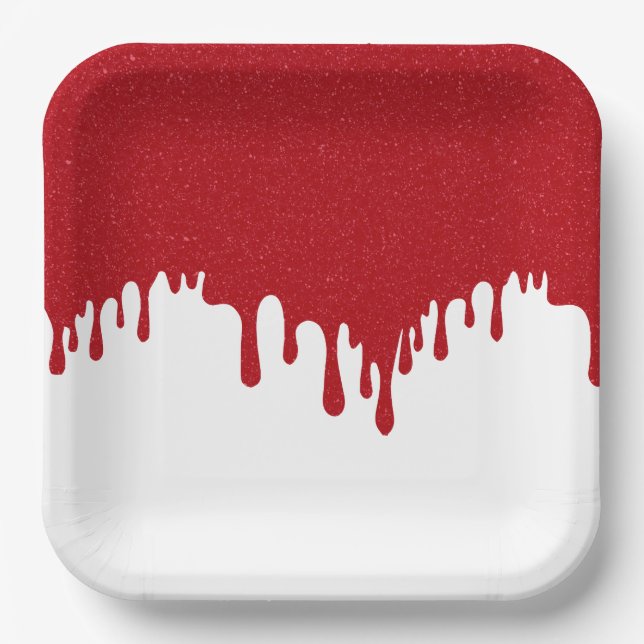 Custom Drip Effect Party Plate (Tomato Red/White) (Front)