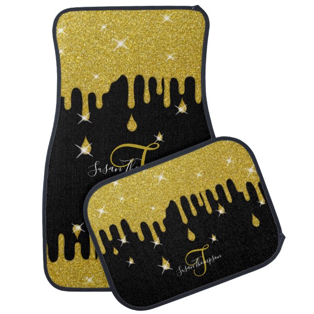 Custom Dripping Gold Glitter Effect Sparkle  Car Floor Mat (Set)