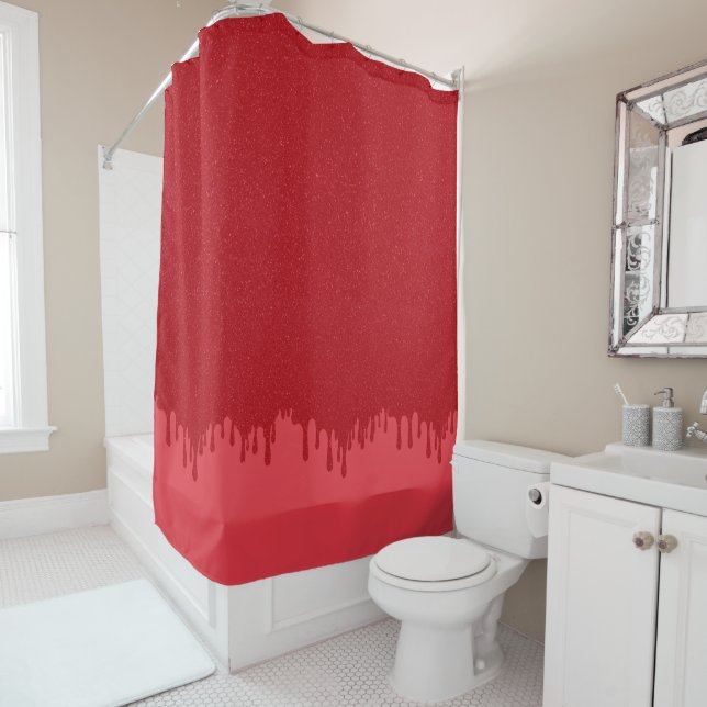Custom Dripping Tomato Red Gloss Shower Curtain (In Situ)