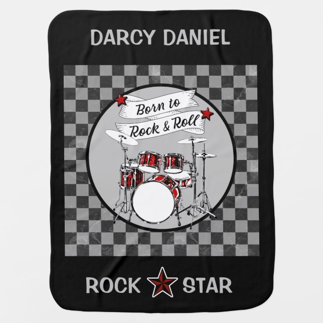 Custom Drum Born to Rock & Roll Drummer Baby Name  Baby Blanket (Front)