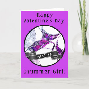 Custom Drummer Girl Valentine Card Snare Drum Kit