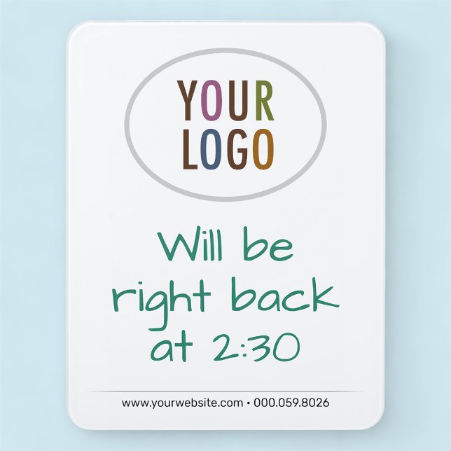 Custom Dry Erase Door Sign Logo Will Be Right Back (MISOOK 10.75 x 8.38 inch Dry Erase Acrylic Door Sign with Logo)