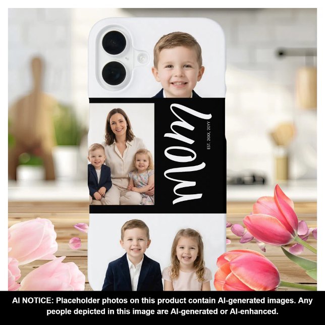 Custom Dual Mom Est. Years Script Black White iPhone Case (Creator Uploaded)