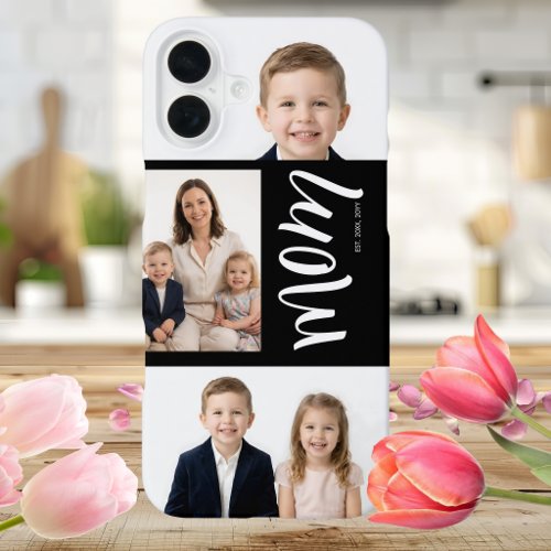 Custom Dual Mom Est. Years Script Black White iPhone 16 Plus Case