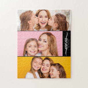 Custom Dual Mom Est. Years Script Black White Jigsaw Puzzle