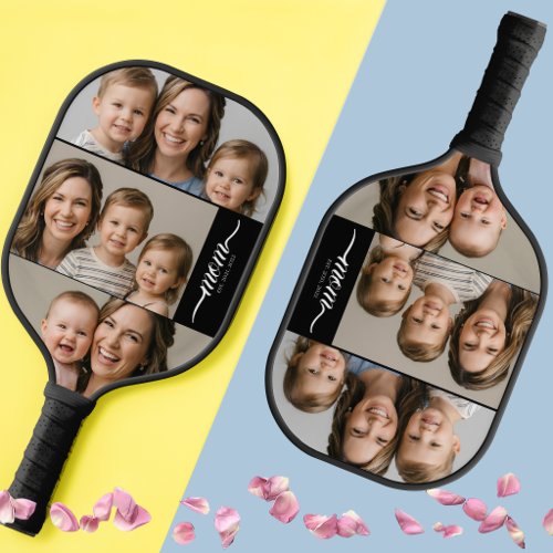 Custom Dual Mom Est. Years Script Black White Pickleball Paddle