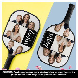 Custom Dual Mom Est. Years Script Black White Pickleball Paddle