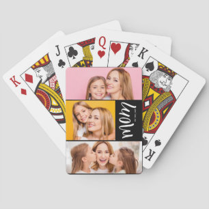 Custom Dual Mom Est. Years Script Black White Poker Cards