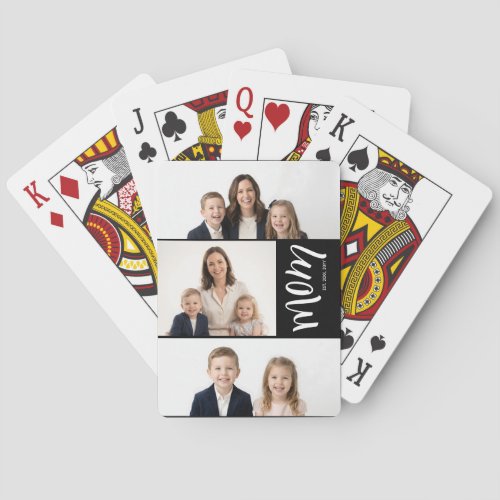 Custom Dual Mom Est. Years Script Black White Poker Cards