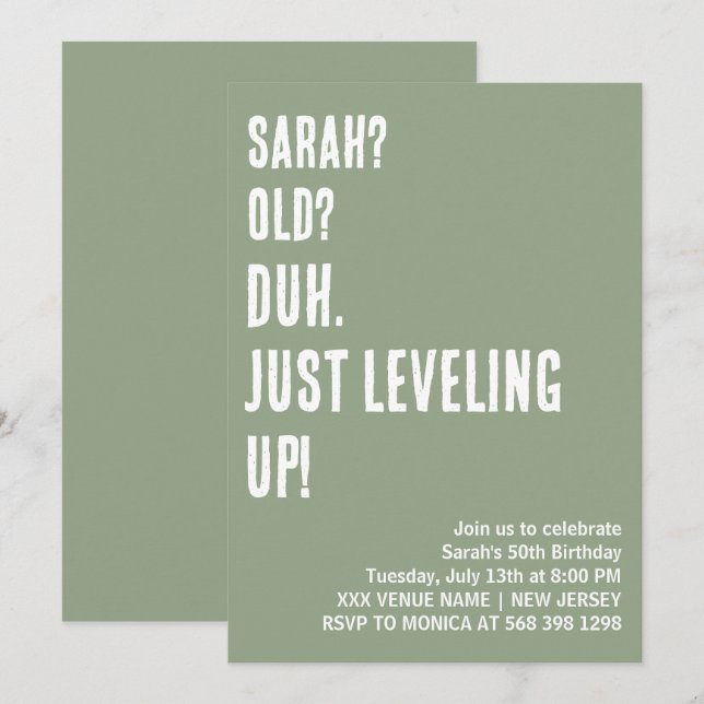 CUSTOM DUH. JUST LEVELING UP! FUNNY BIRTHDAY  INVITATION (Front/Back)