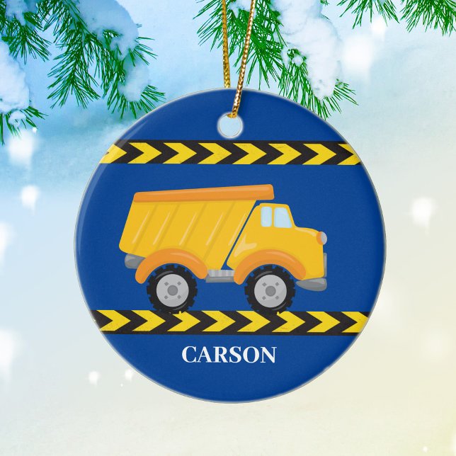 Custom Dump Truck Boys Personalized Christmas Ceramic Ornament (Creator Uploaded)