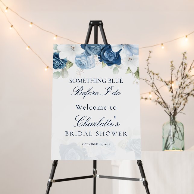 Custom Dusty Blue Floral Bridal Shower Foam Board (In Situ (Stand))